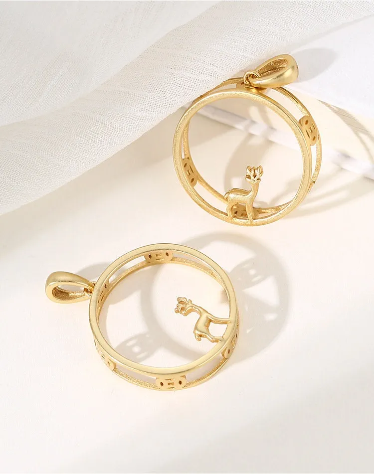 Necklace Pendant Frame Setting Deer Round Base 21mm Sterling Silver Fine 925 For One Cabochon No Prongs DIY Jewelry Finding Wholesale 1pc