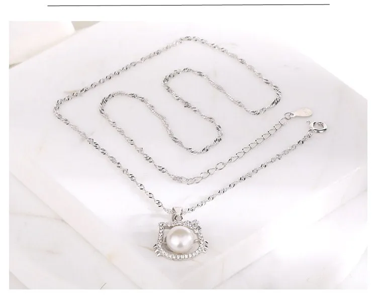 Necklace Pendant Setting Blank 7.5mm 1pc 1.4g 925 Sterling Silver Cat Shape Base for 1 Pearl Bead CZ Semi Mount Wholesale Available