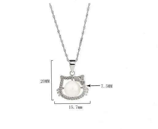 Necklace Pendant Setting Blank 7.5mm 1pc 1.4g 925 Sterling Silver Cat Shape Base for 1 Pearl Bead CZ Semi Mount Wholesale Available