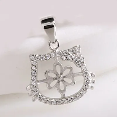 Necklace Pendant Setting Blank 7.5mm 1pc 1.4g 925 Sterling Silver Cat Shape Base for 1 Pearl Bead CZ Semi Mount Wholesale Available