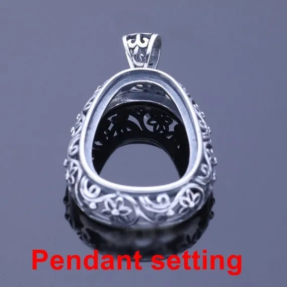Necklace Pendant Setting Blank Bezel 19.5x34.5mm 1pc 8.2g 925 Sterling Silver for 1 Drop Shape Cabochon Cameo No Prongs Wholesale Available