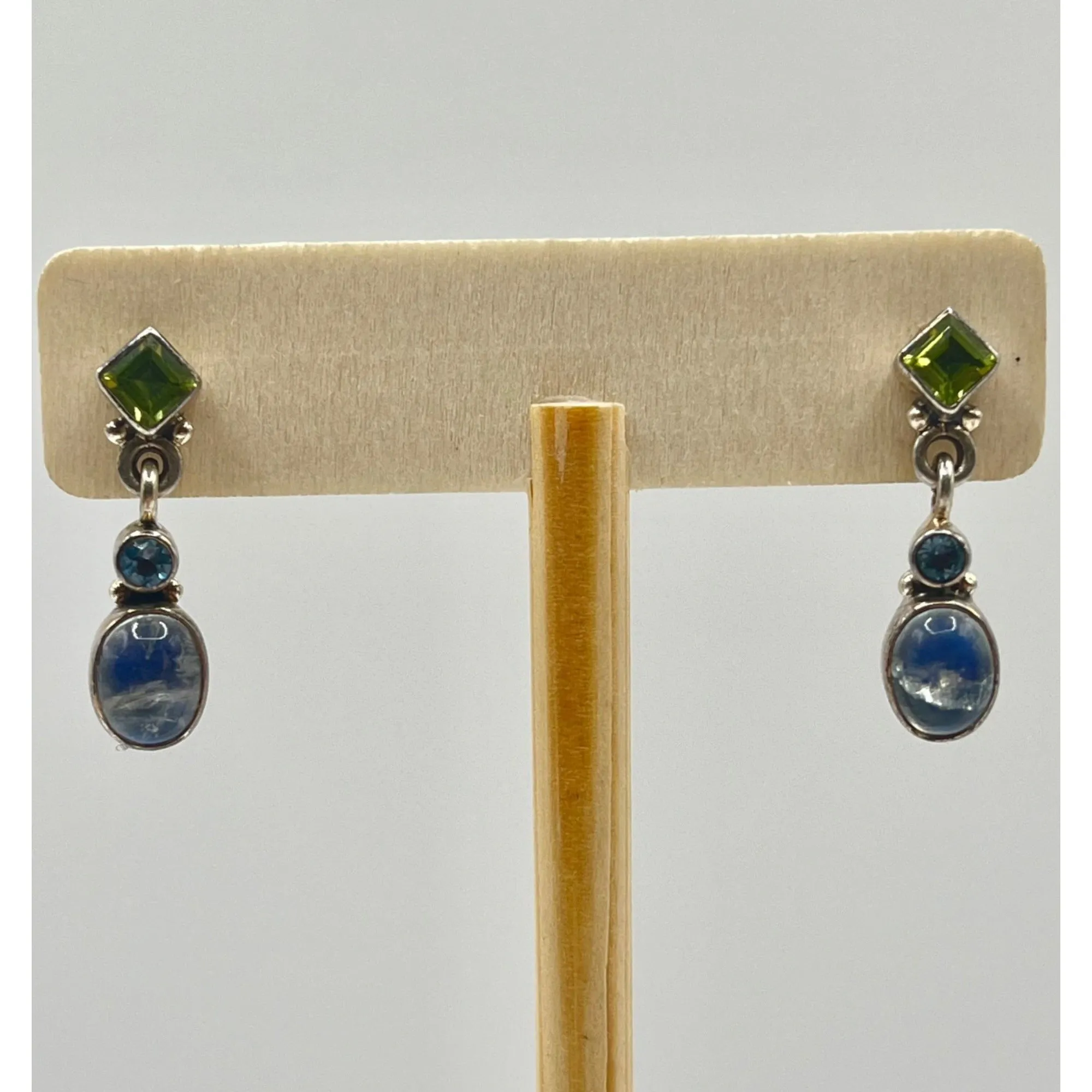 Nikki Butler 925 Sterling Silver Moonstone Peridot Blue Dangle Drop Earrings