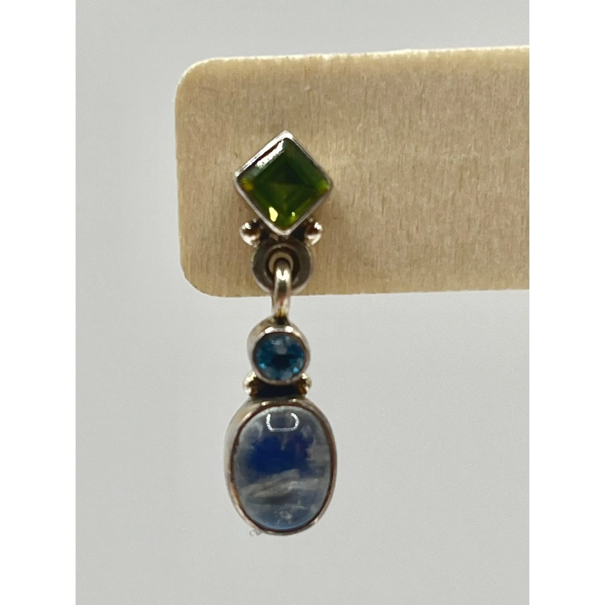 Nikki Butler 925 Sterling Silver Moonstone Peridot Blue Dangle Drop Earrings