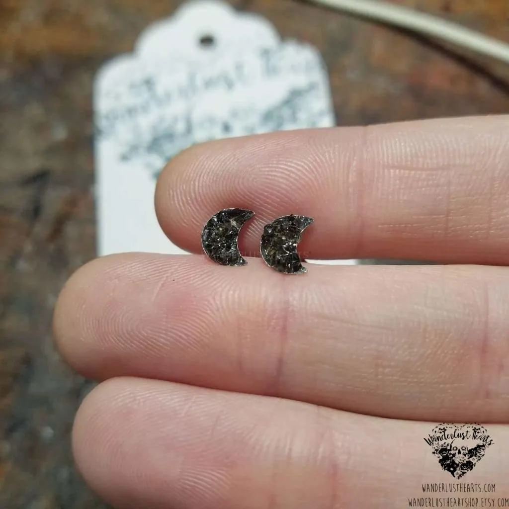 Obsidian moon stud earrings