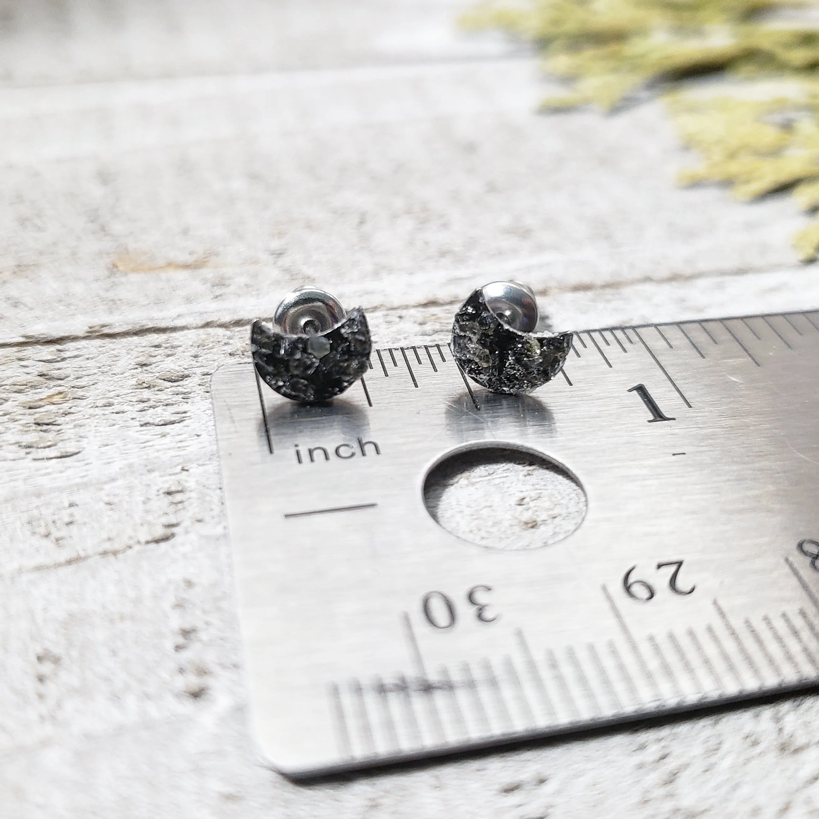 Obsidian moon stud earrings
