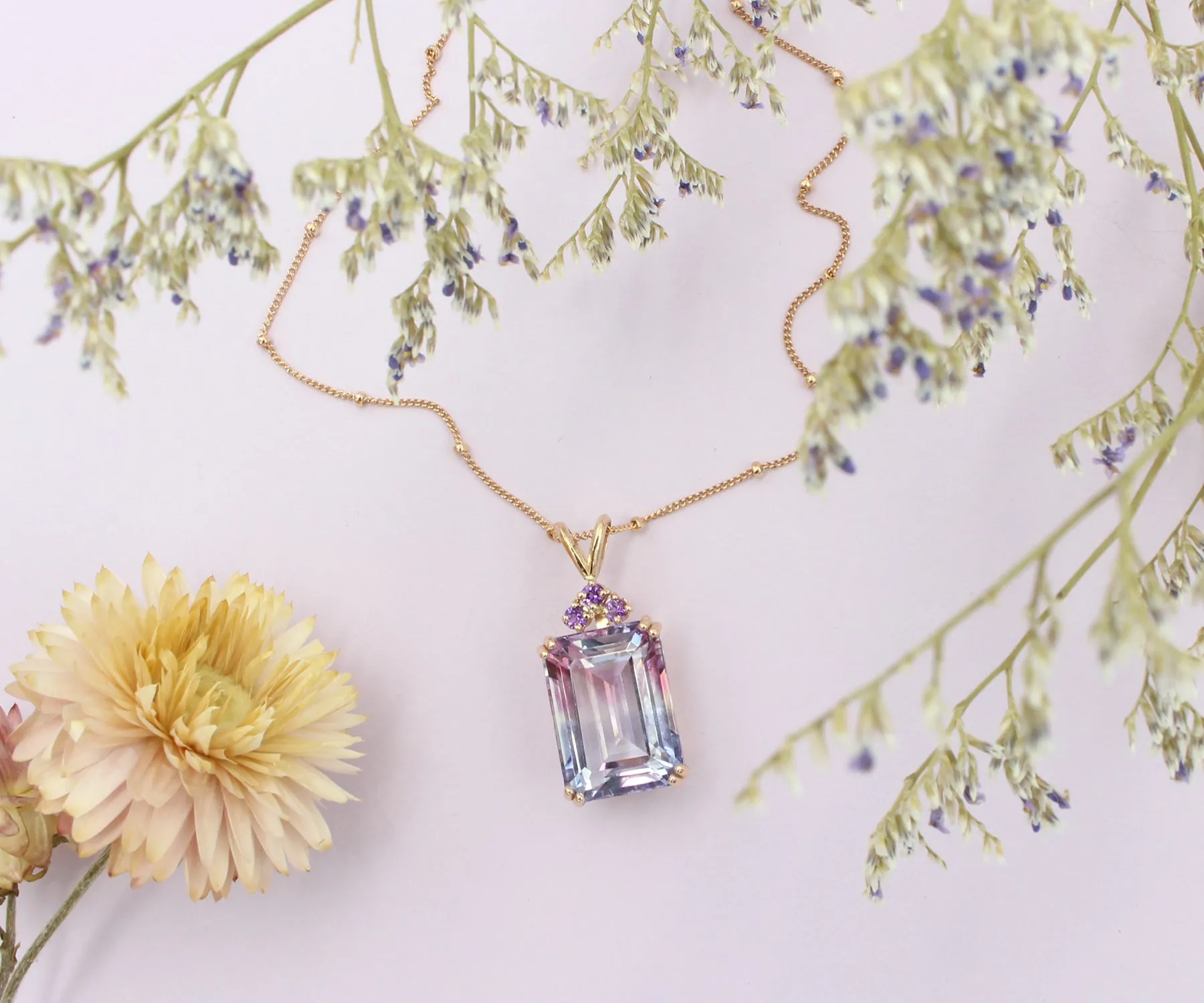Ombre Pink Topaz Amethyst Rose Gold Necklace