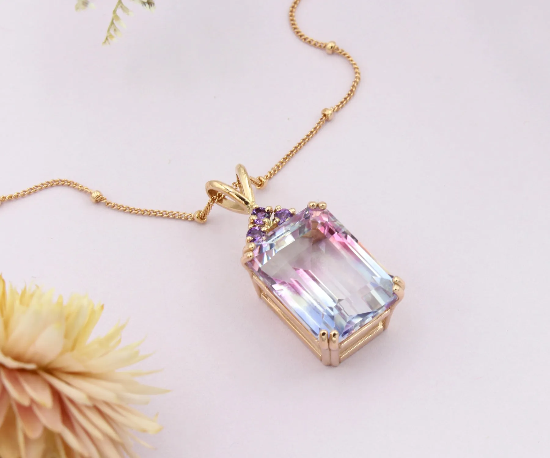 Ombre Pink Topaz Amethyst Rose Gold Necklace