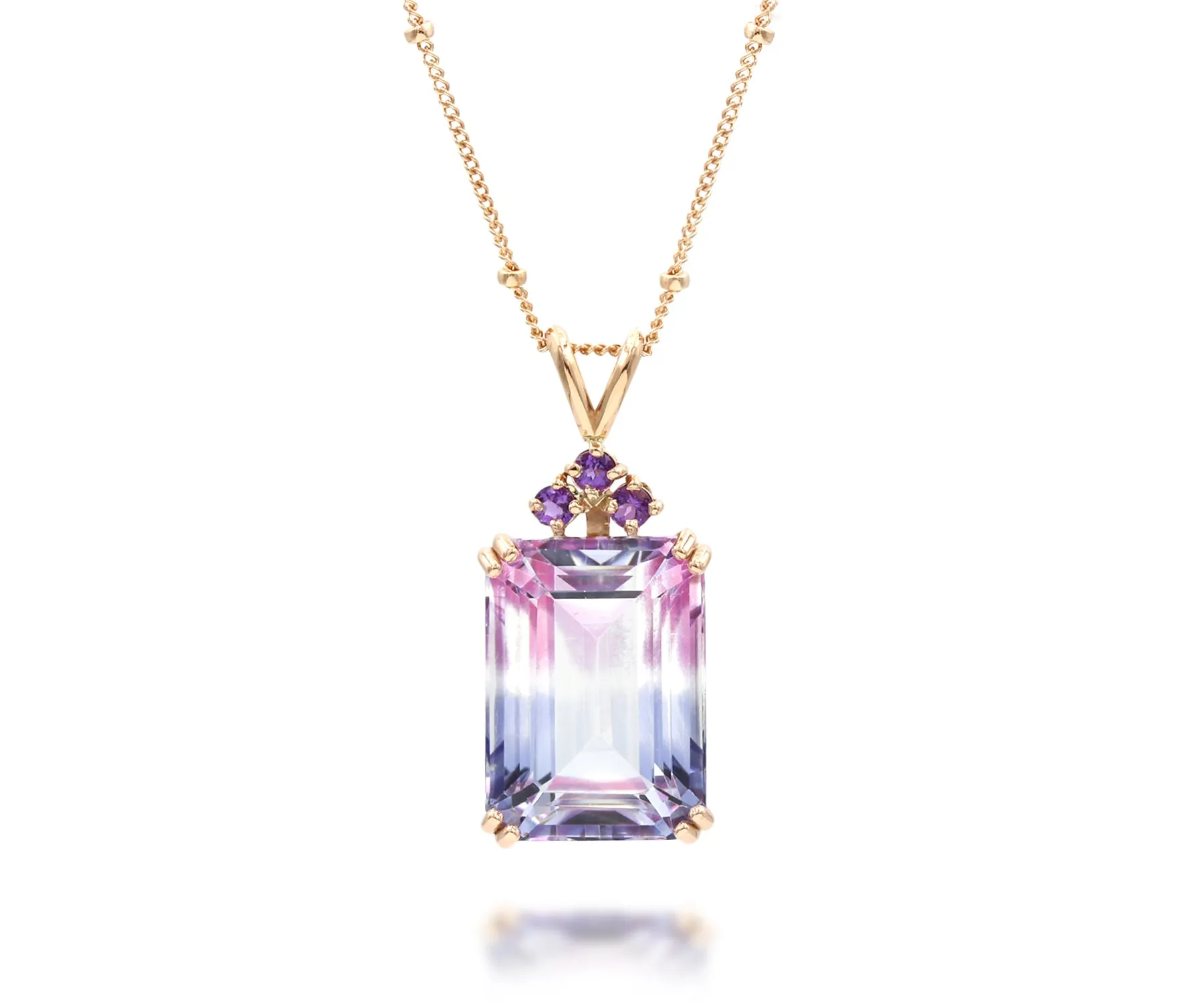 Ombre Pink Topaz Amethyst Rose Gold Necklace