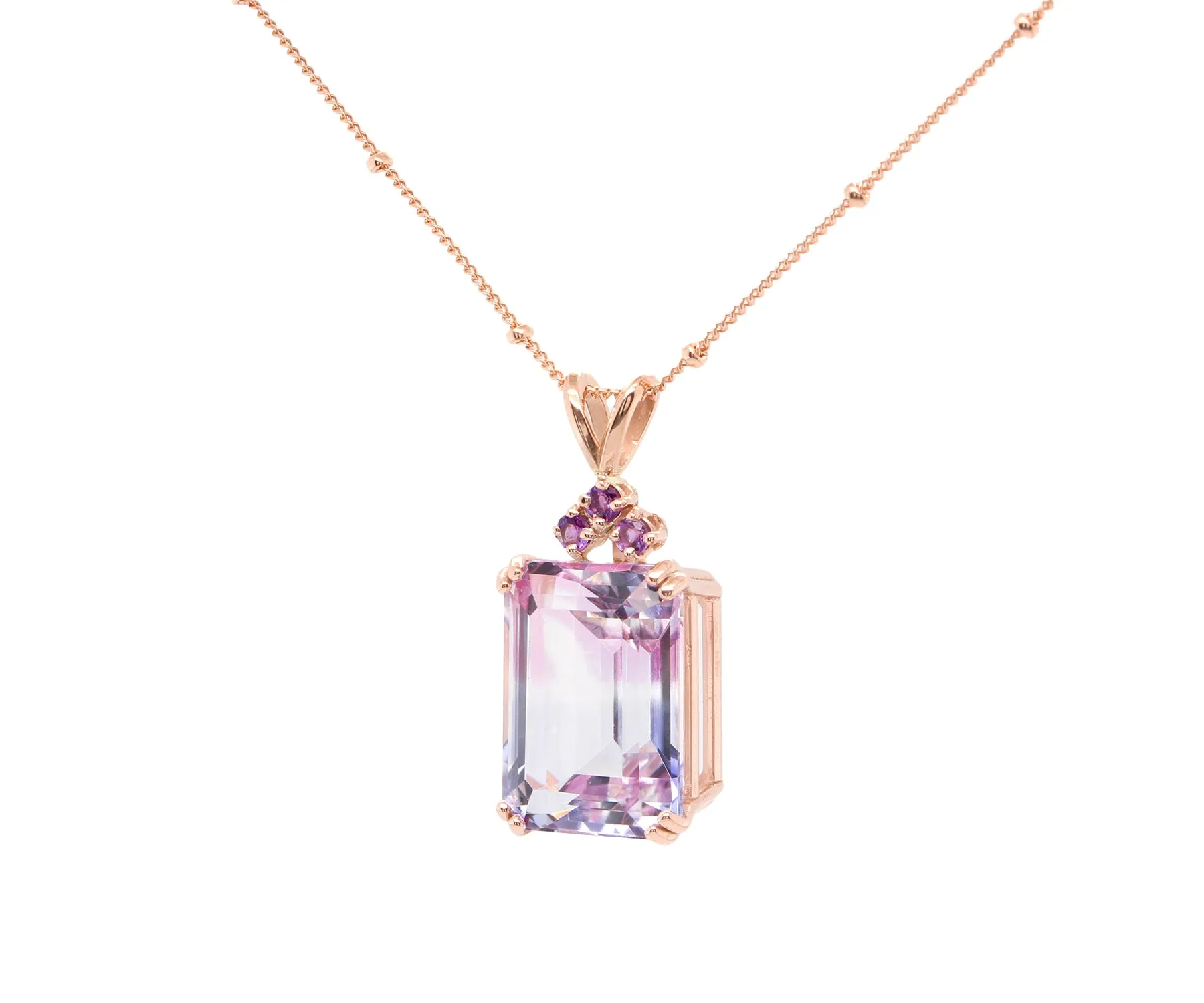 Ombre Pink Topaz Amethyst Rose Gold Necklace