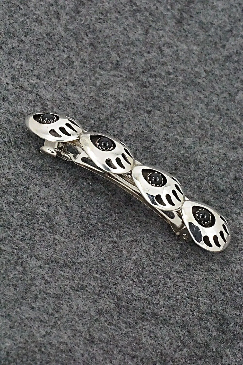 Onyx & Sterling Silver Hair Barrette - Virginia Long