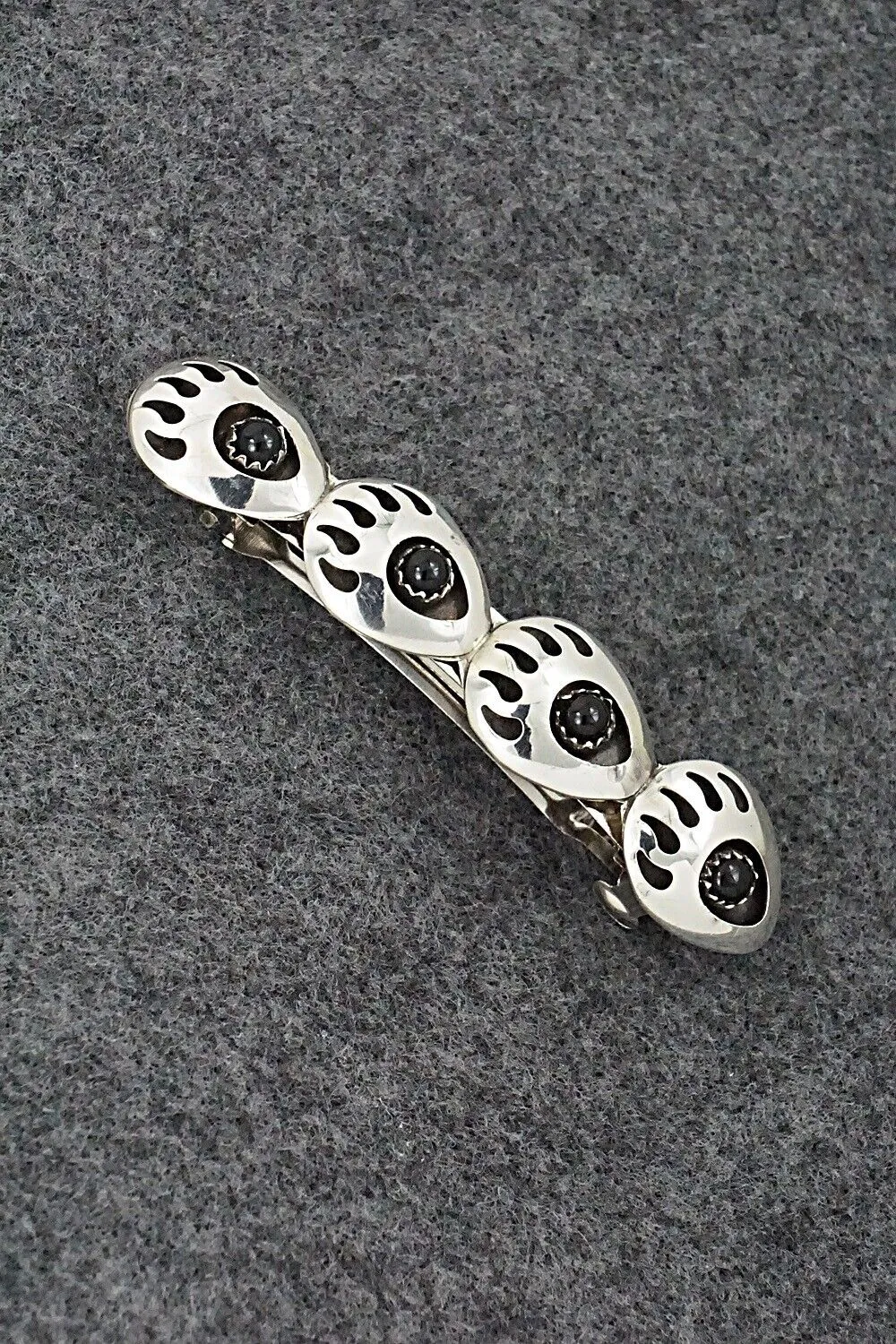 Onyx & Sterling Silver Hair Barrette - Virginia Long