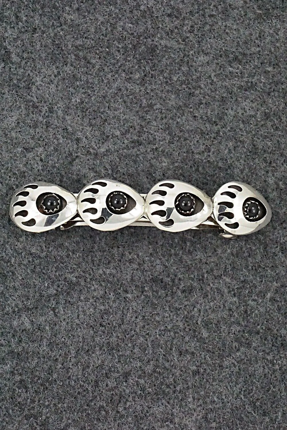 Onyx & Sterling Silver Hair Barrette - Virginia Long