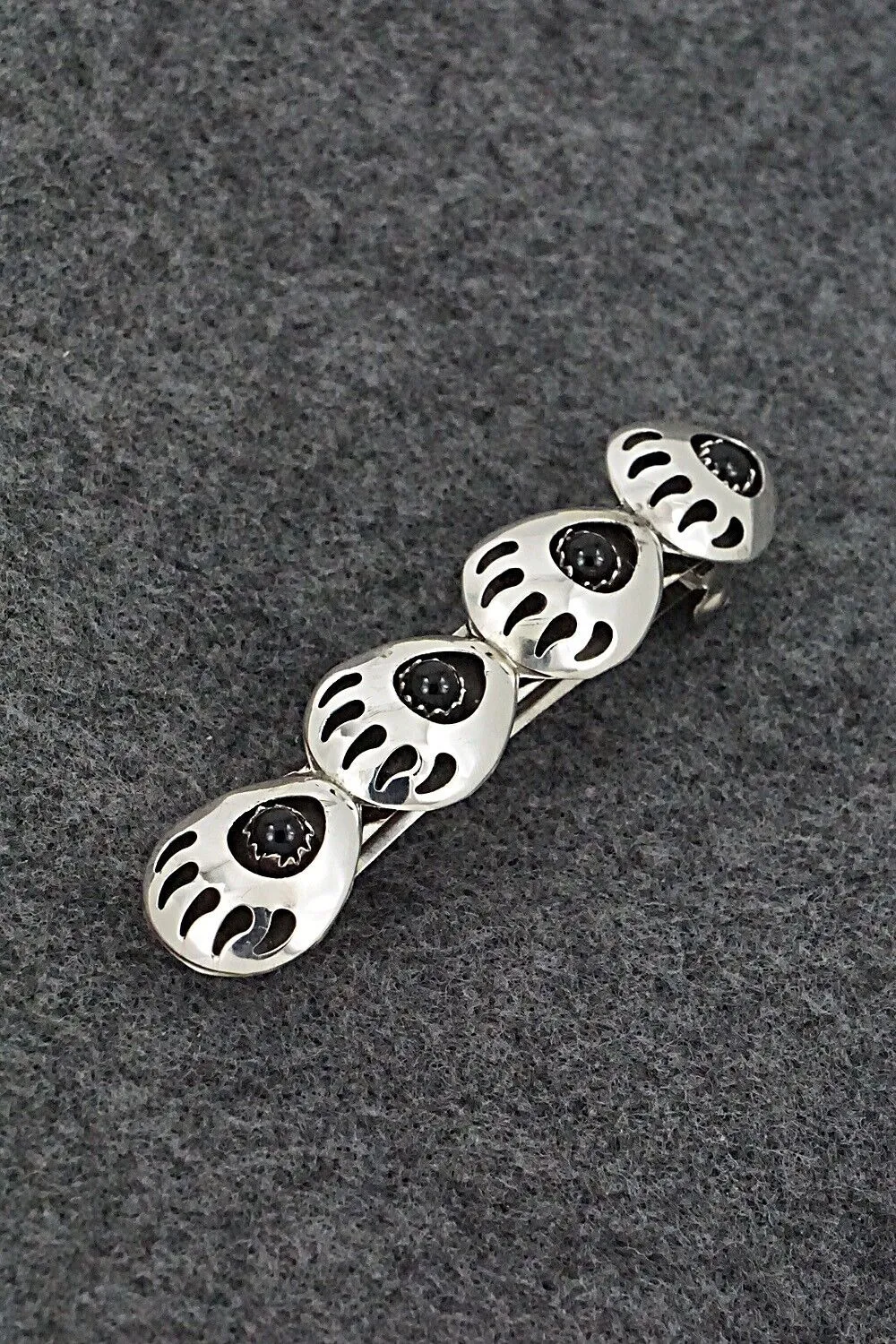 Onyx & Sterling Silver Hair Barrette - Virginia Long