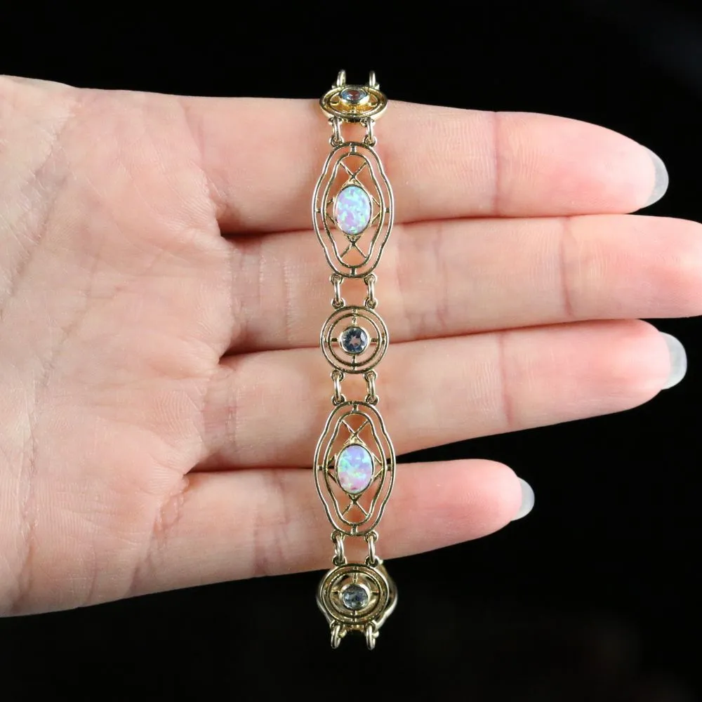 Opal Blue Topaz Bracelet 9Ct Yellow Gold