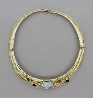 Opal Multicolor Gemstone Gold Collar Necklace