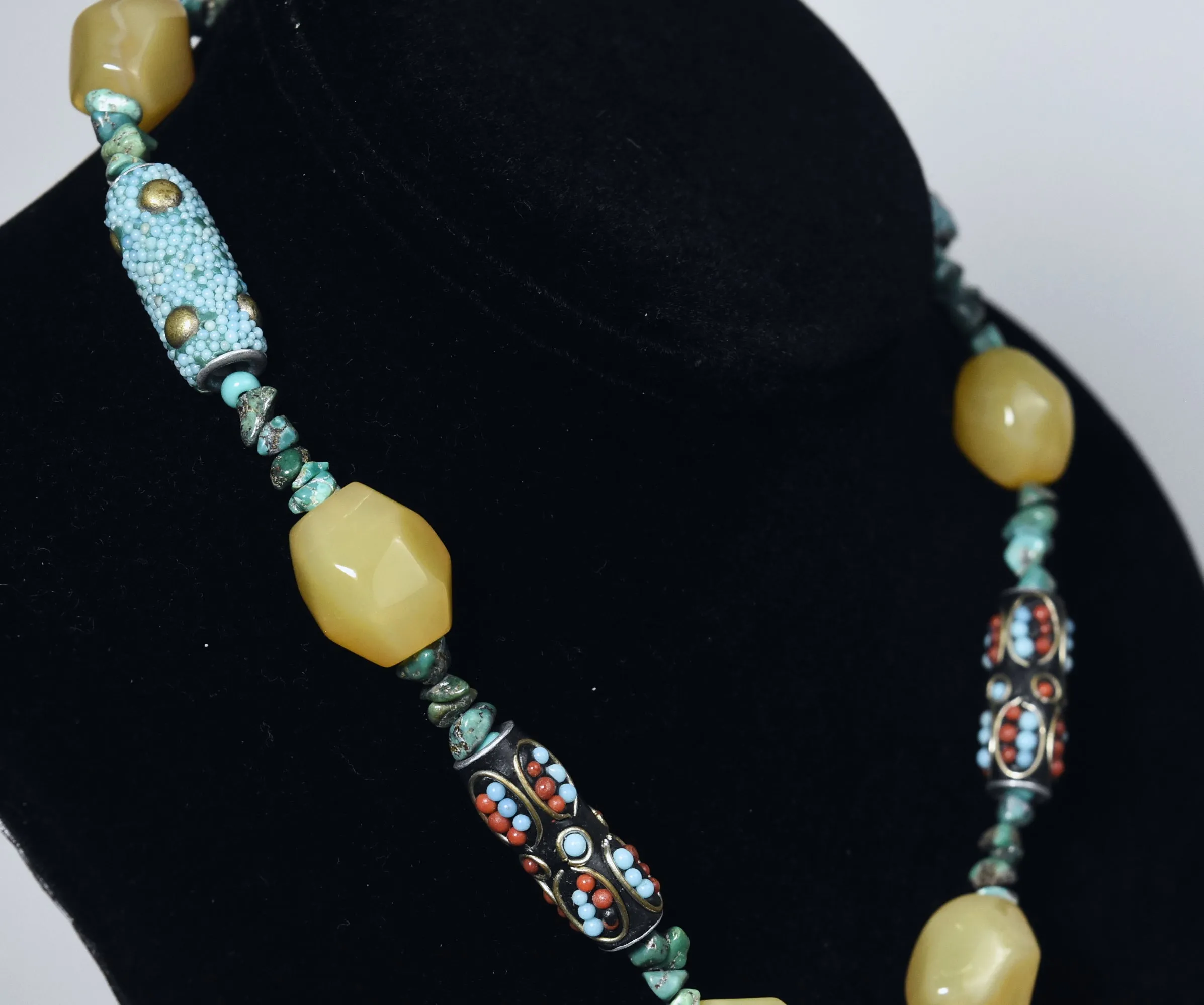 Ornate Colorful Beaded Necklace with Turquoise Chips