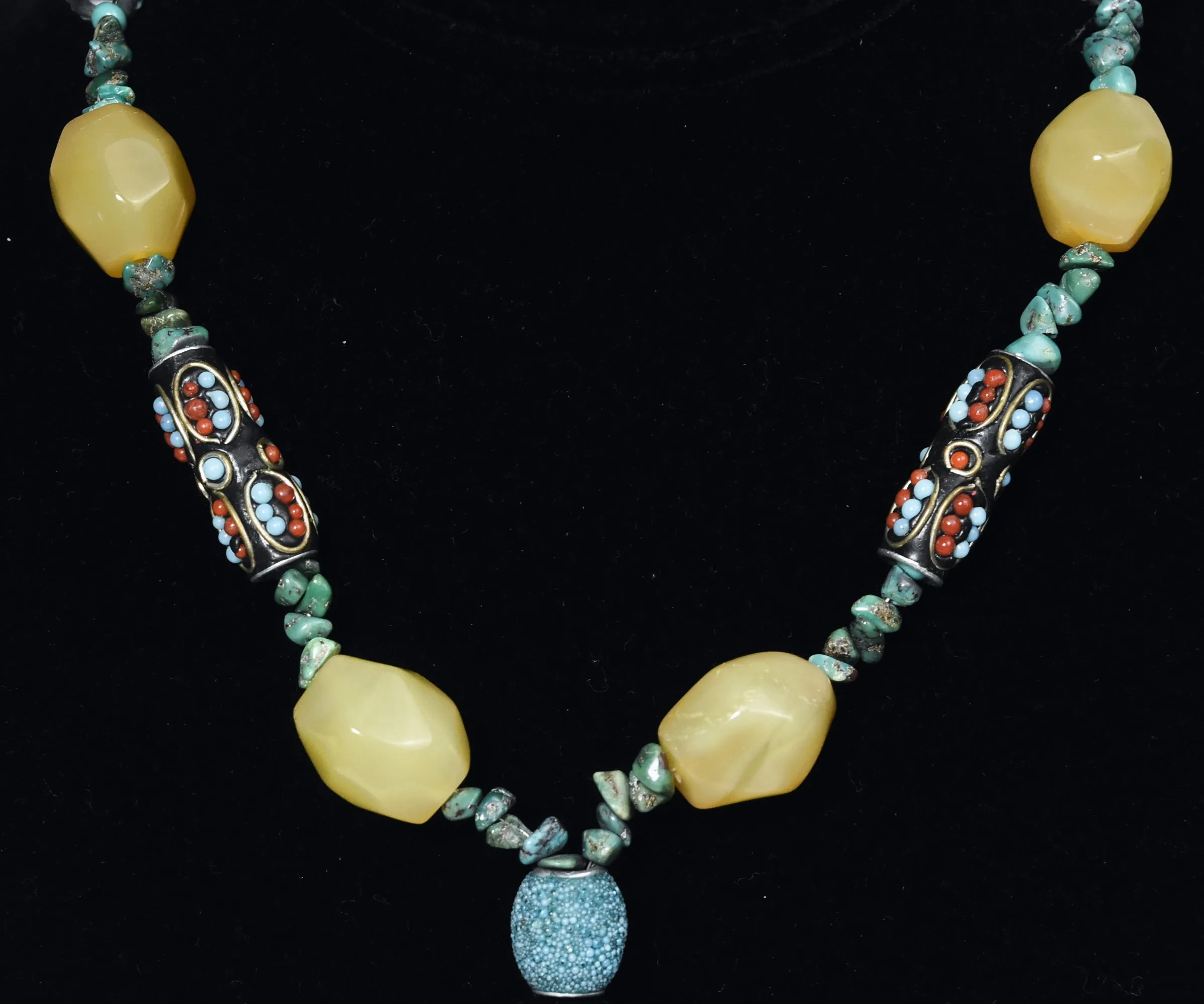 Ornate Colorful Beaded Necklace with Turquoise Chips