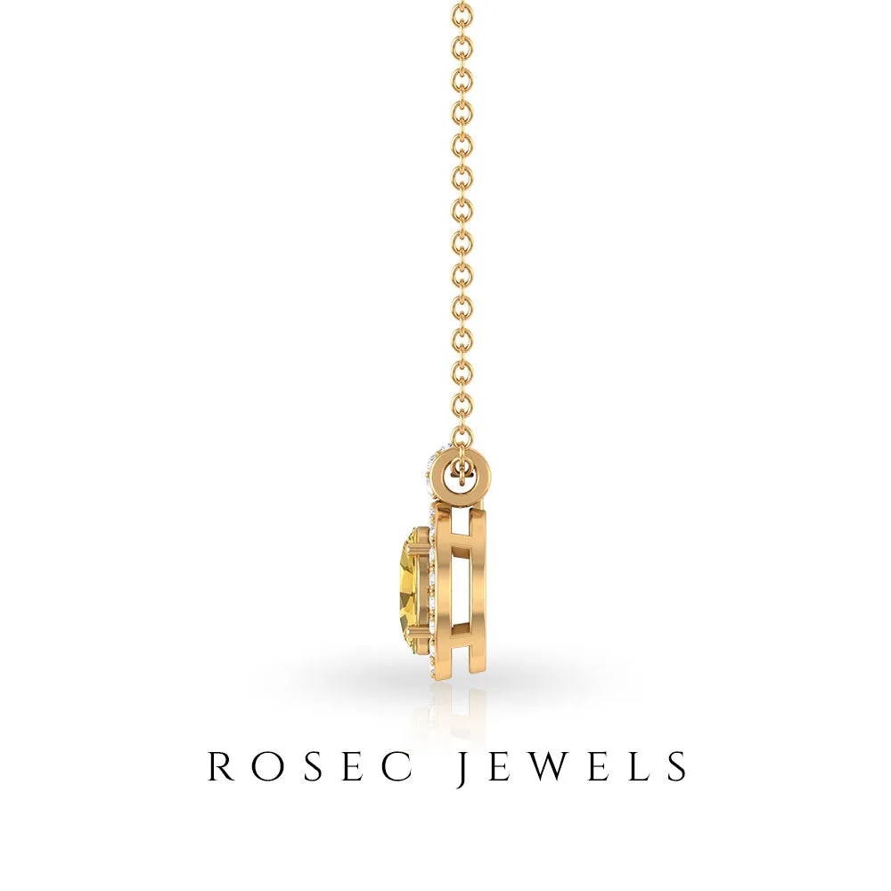Oval Cut Citrine and Diamond Halo Pendant