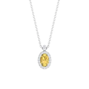 Oval Cut Citrine and Diamond Halo Pendant
