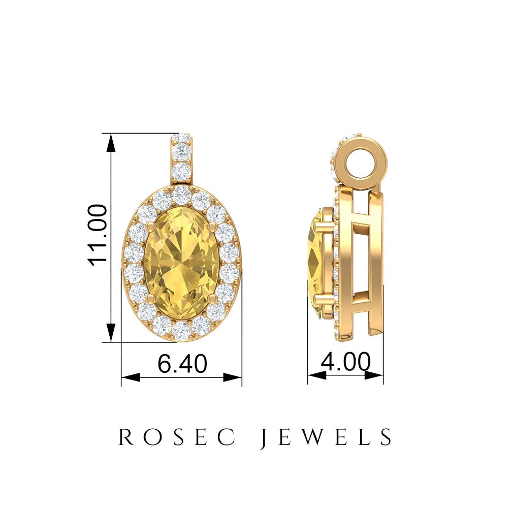 Oval Cut Citrine and Diamond Halo Pendant