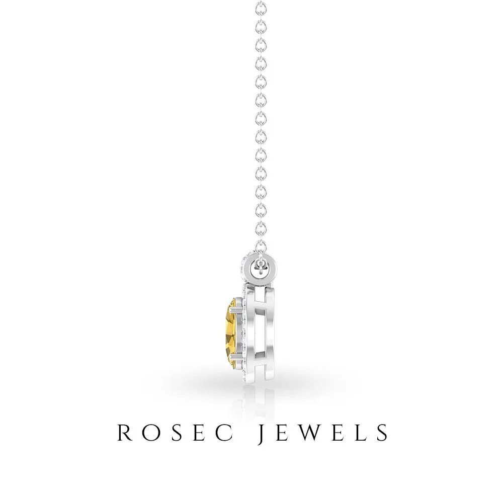 Oval Cut Citrine and Diamond Halo Pendant