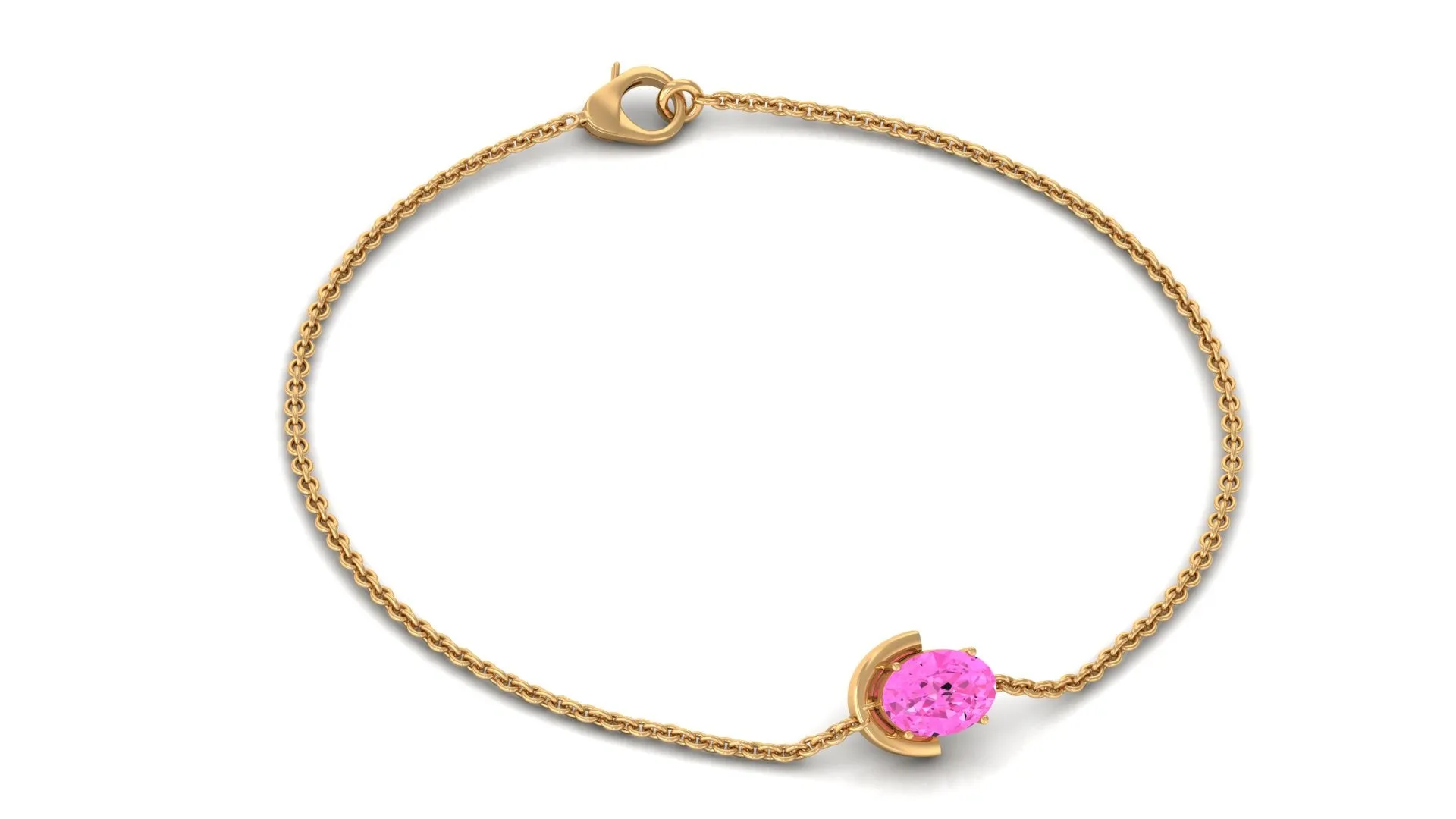 Oval Shape Solitaire Pink Sapphire East West Bracelet