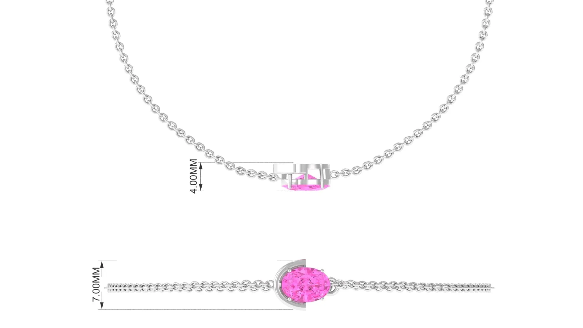 Oval Shape Solitaire Pink Sapphire East West Bracelet
