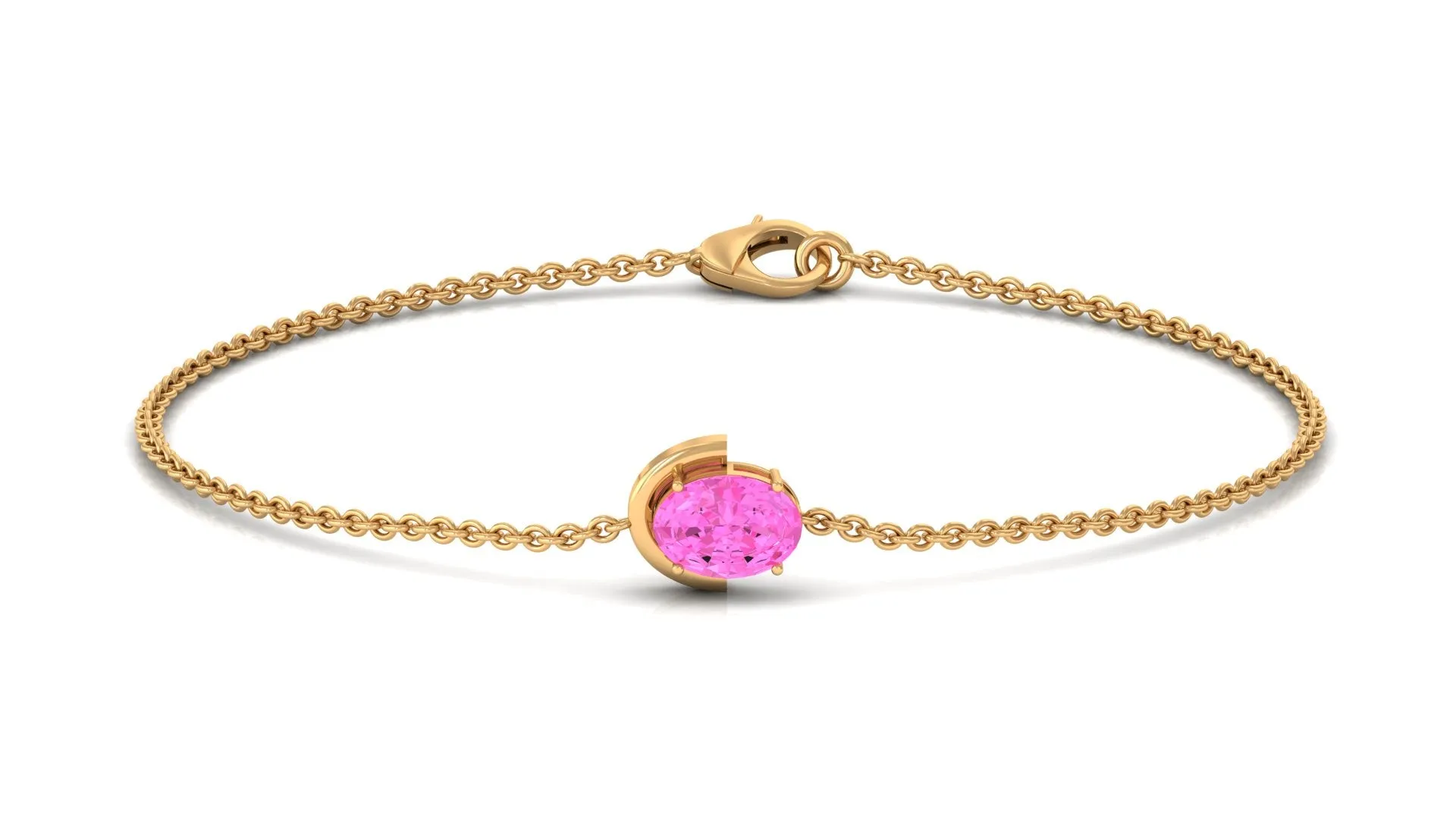 Oval Shape Solitaire Pink Sapphire East West Bracelet