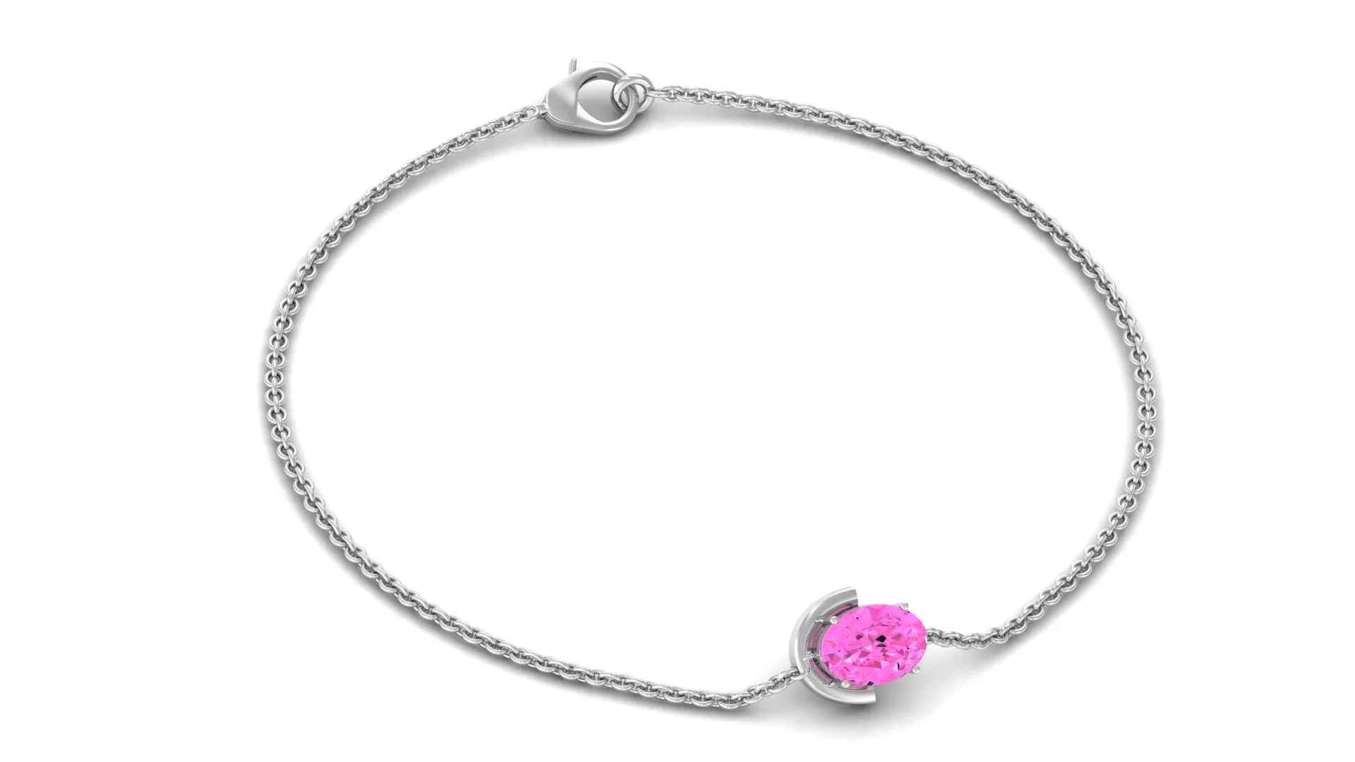 Oval Shape Solitaire Pink Sapphire East West Bracelet