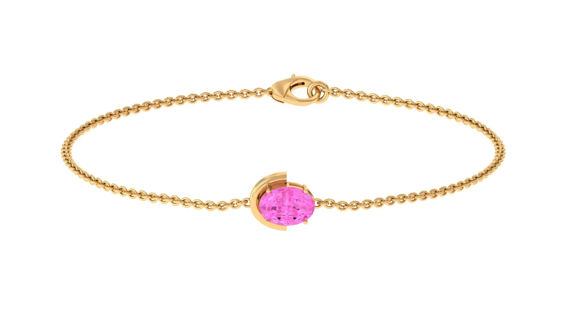 Oval Shape Solitaire Pink Sapphire East West Bracelet