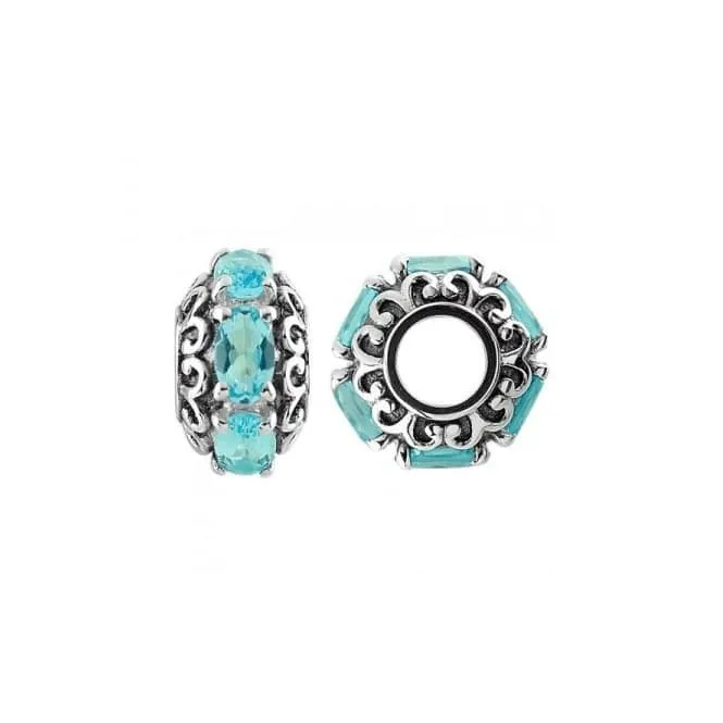 Oxidised Silver & Swiss Blue Topaz Wheel Charm S482SW
