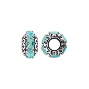 Oxidised Silver & Swiss Blue Topaz Wheel Charm S482SW