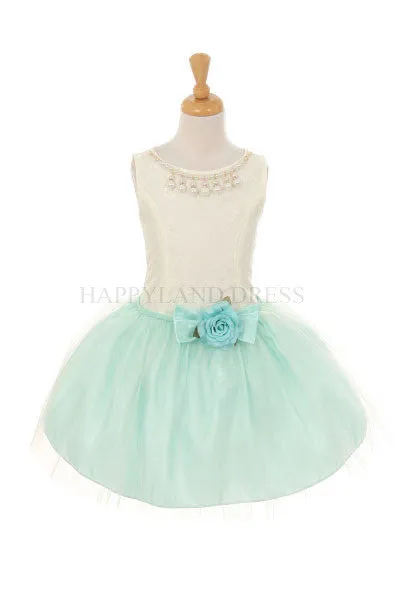Peach Pearl Necklace Short Tulle Dress D5252