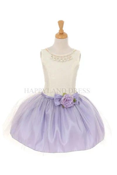 Peach Pearl Necklace Short Tulle Dress D5252