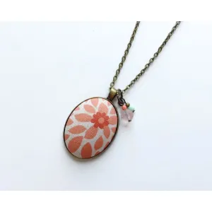 Peach/Coral Floral burst fabric pendant necklace
