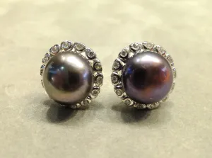Peacock Freshwater Pearl Stud Earrings