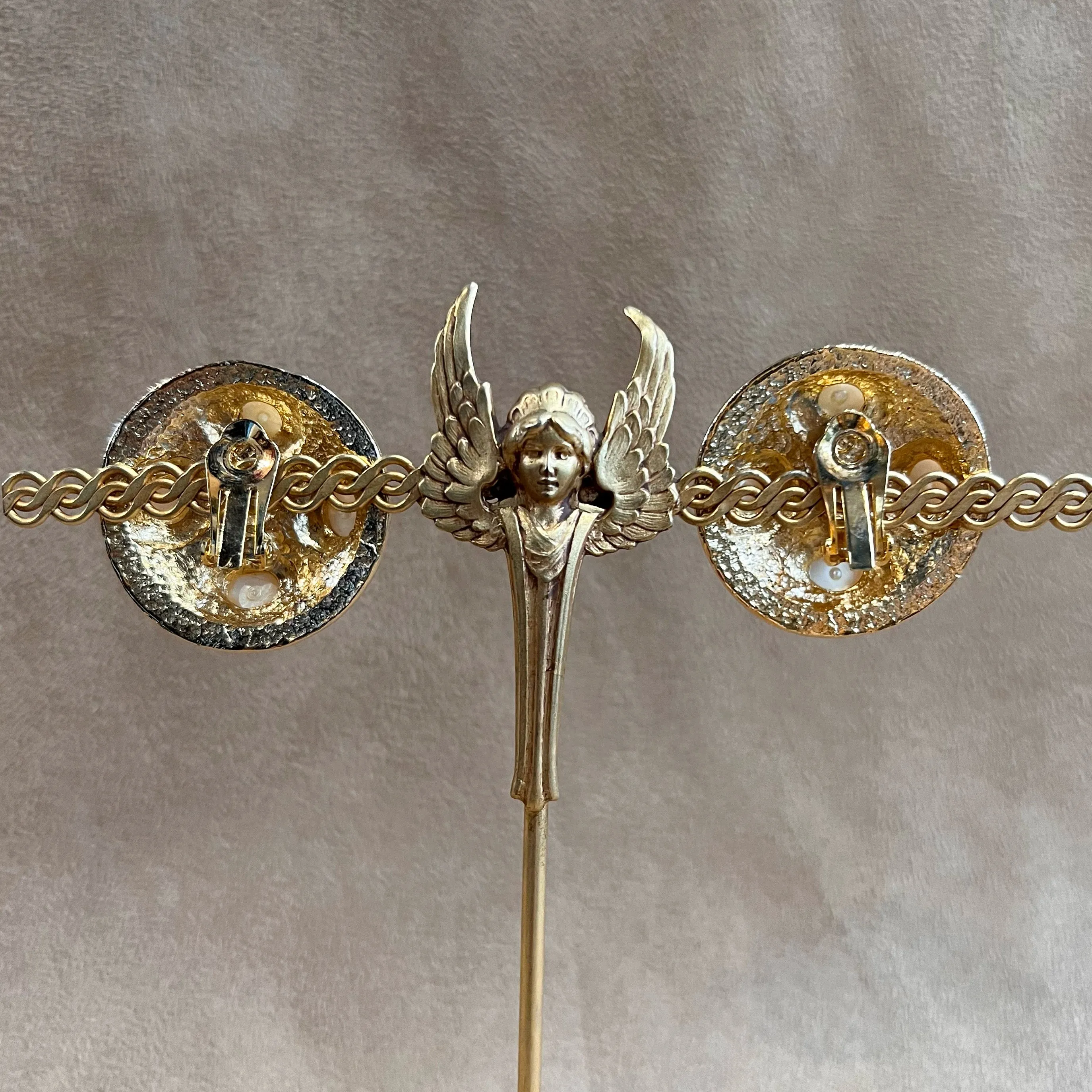 Pearl and Gold Vintage Statement Clip on Earrings 012