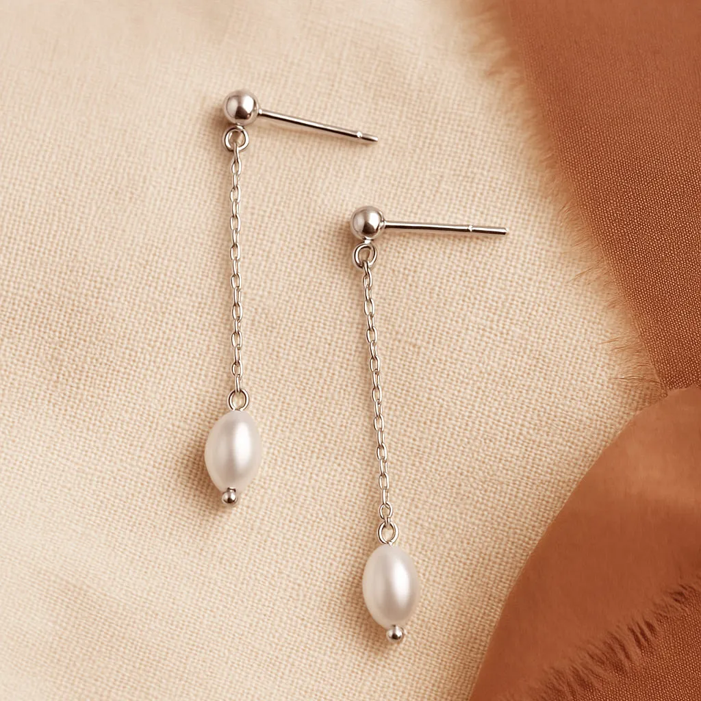 Pearl Chain Drop Bridal Earrings- Chloe