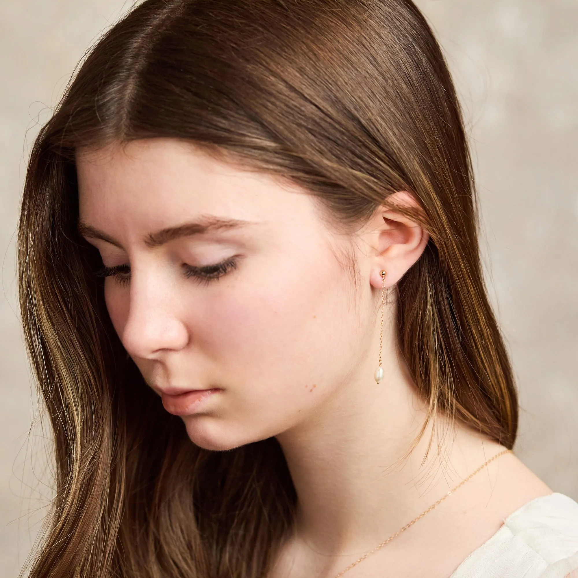 Pearl Chain Drop Bridal Earrings- Chloe