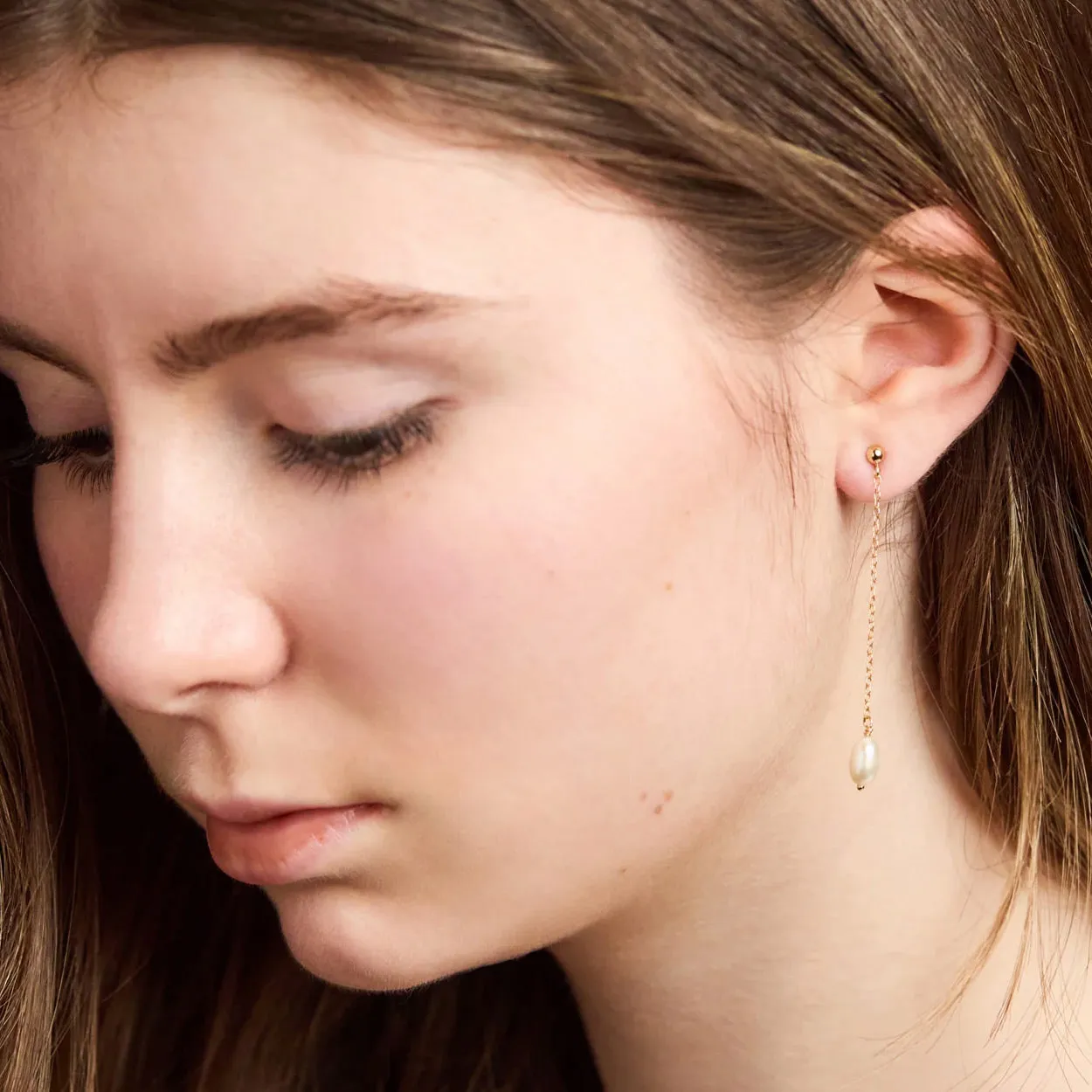 Pearl Chain Drop Bridal Earrings- Chloe