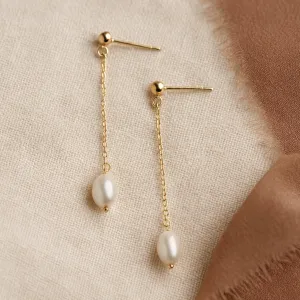 Pearl Chain Drop Bridal Earrings- Chloe