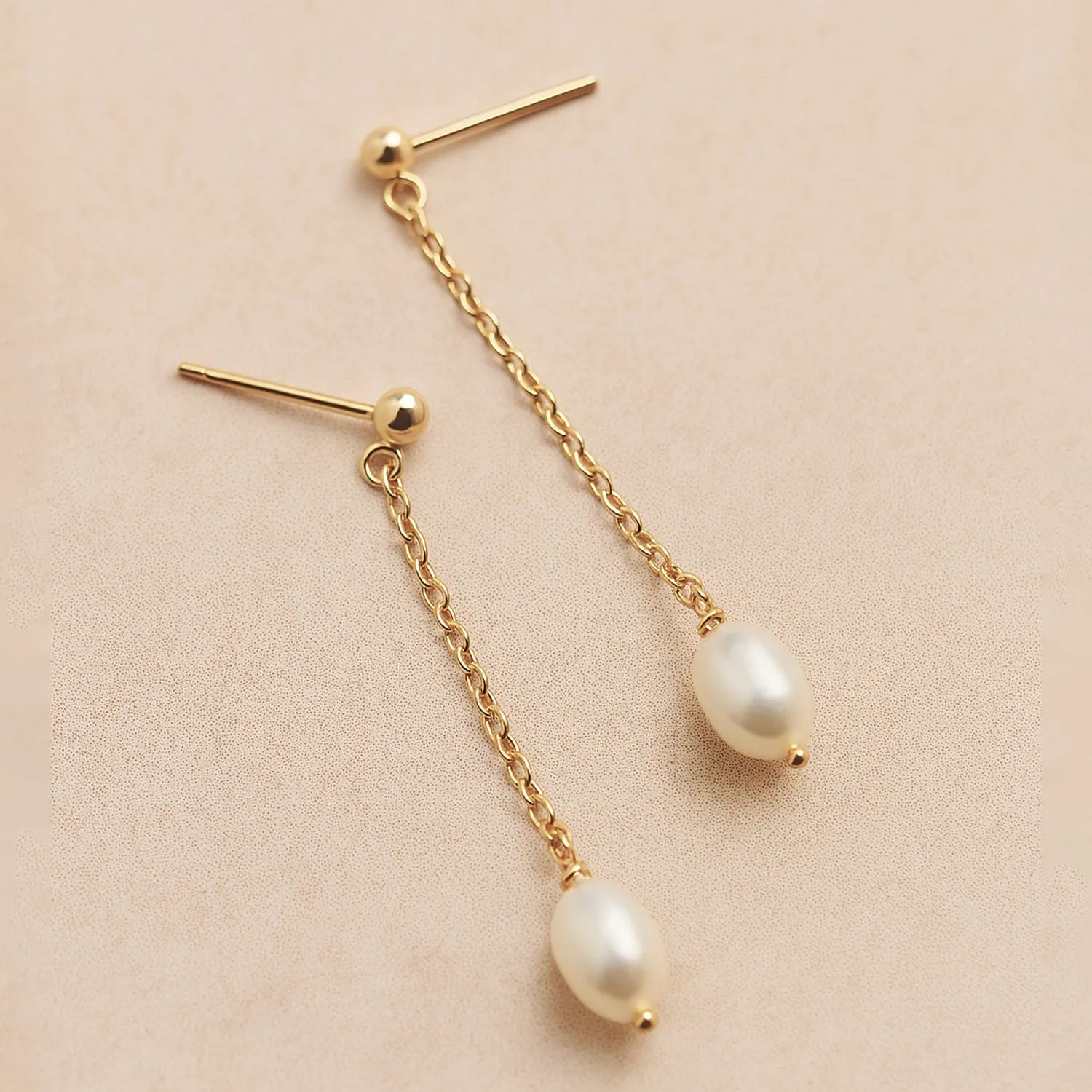 Pearl Chain Drop Bridal Earrings- Chloe