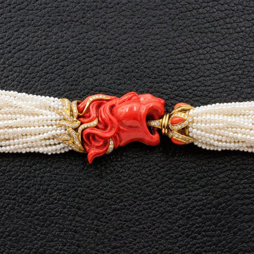 Pearl, Coral & Diamond Choker Necklace
