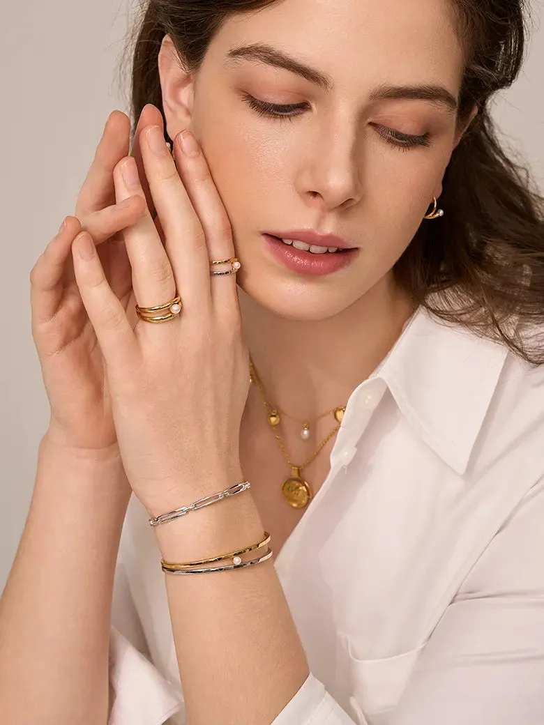 Pearl Cuff Two Tone Bangle