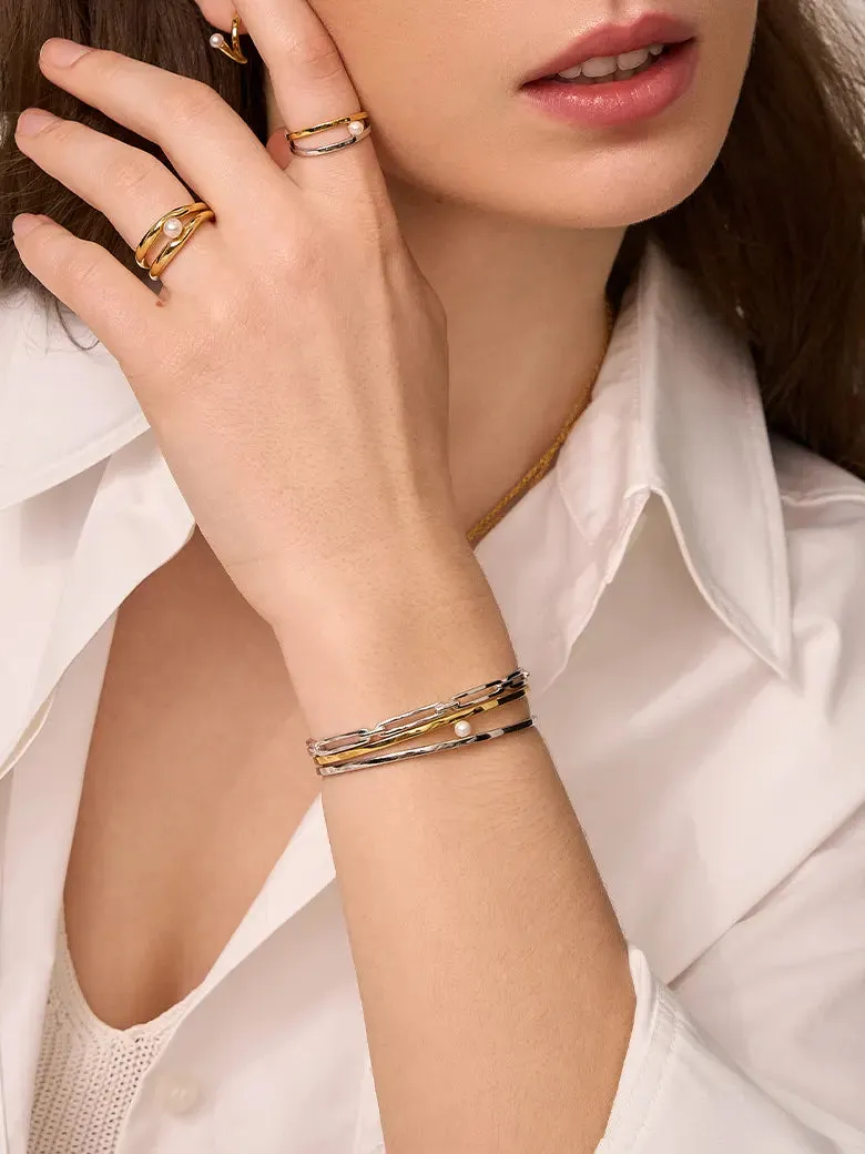 Pearl Cuff Two Tone Bangle