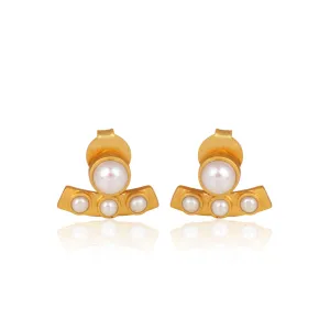 Pearl Curved Bar Stud Earrings