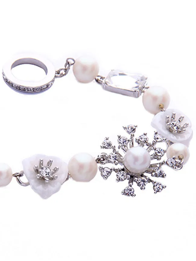 Pearl Link Toggle Bracelet Rhinestone Faux