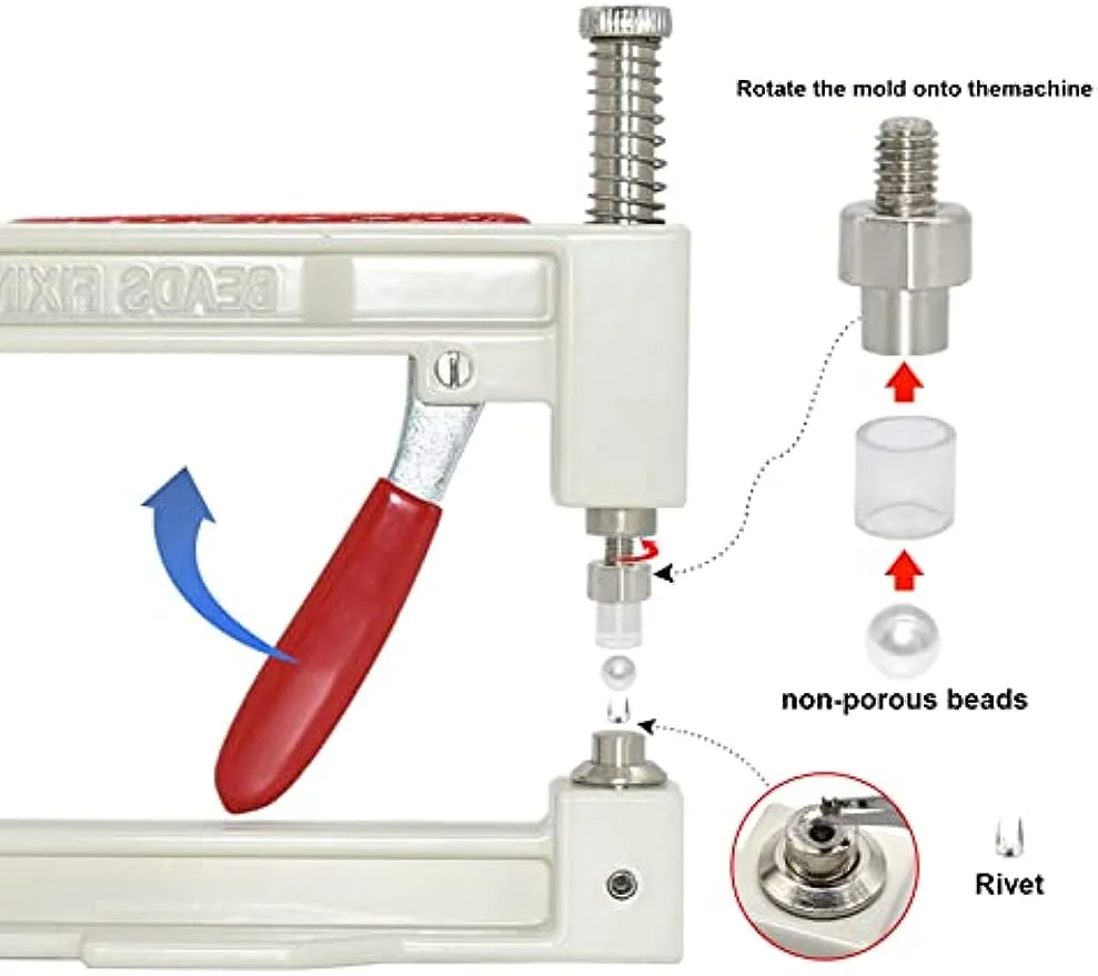 Pearl Setting Machine Hand Press Pearl Setting Tools 5 Sizes no Holes Round Pearls Beads and Rivet Studs, for Hats Shoes Clothes Bags Skirts, Beads DIY Craft