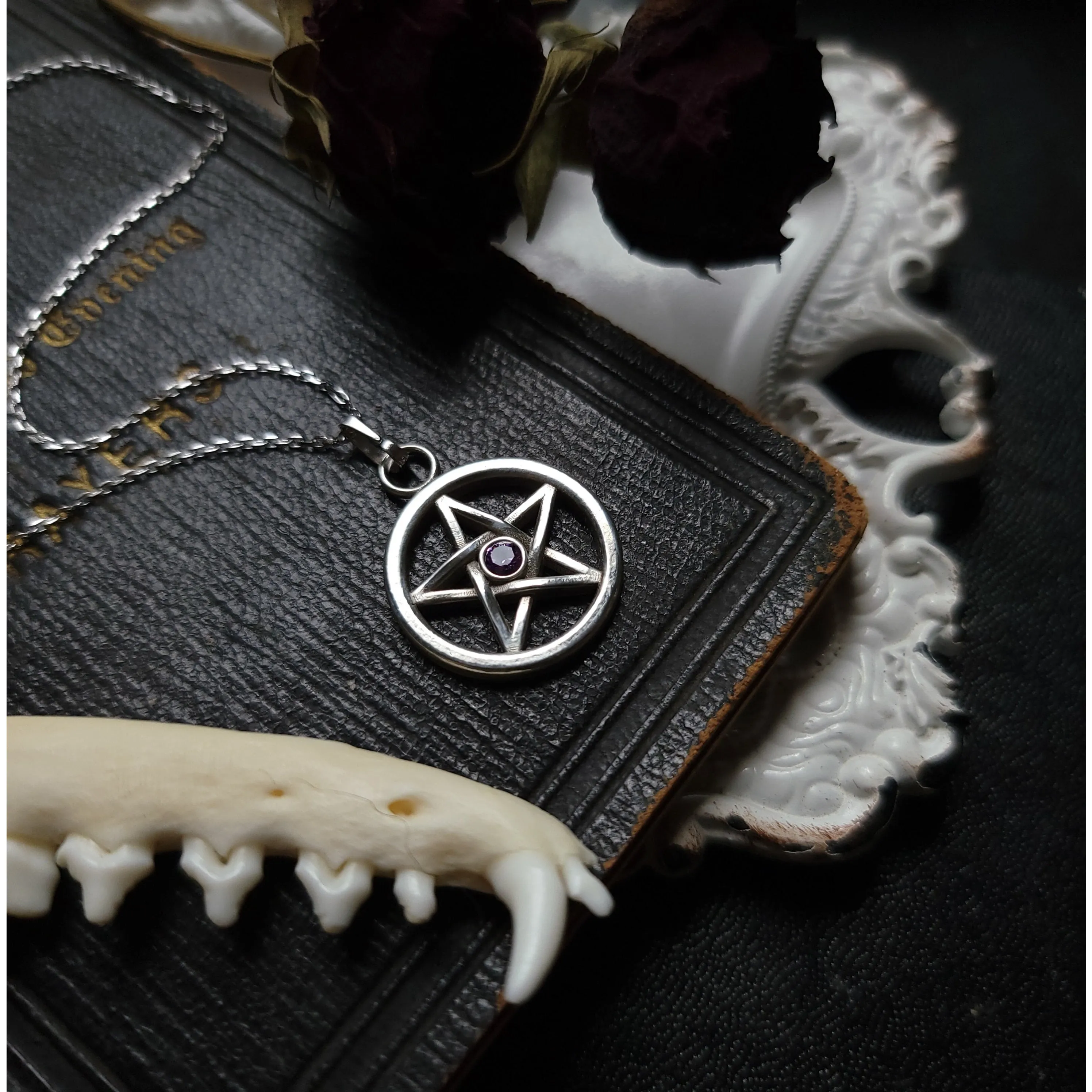 Pentacle Necklace - Sterling Silver and Amethyst