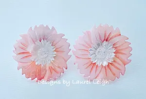 Pink & White Pearl Sunflower Flower Earrings